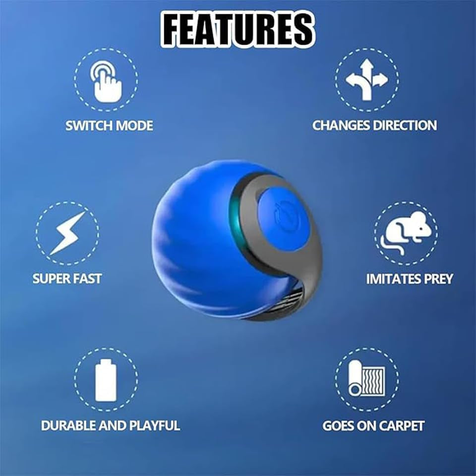 2Packs Speedy 2.0 Tail Cat Toys for Bored Indoor Adult Cats,2025 New Generation Interactive Cat Toys for Indoor Cats,Automatic Moving Ball with Tail,Blue and Orange