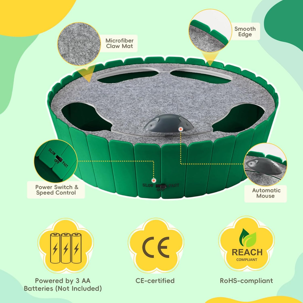 Interactive Cat Toy with Running Mouse, Automatic Track Kitten Toy | Electronic Motion Cat Toy for Indoor Cats, Pop and Play Hide Seek Cats Toys Hunting Mouse for Kitty Play Exercise, Green