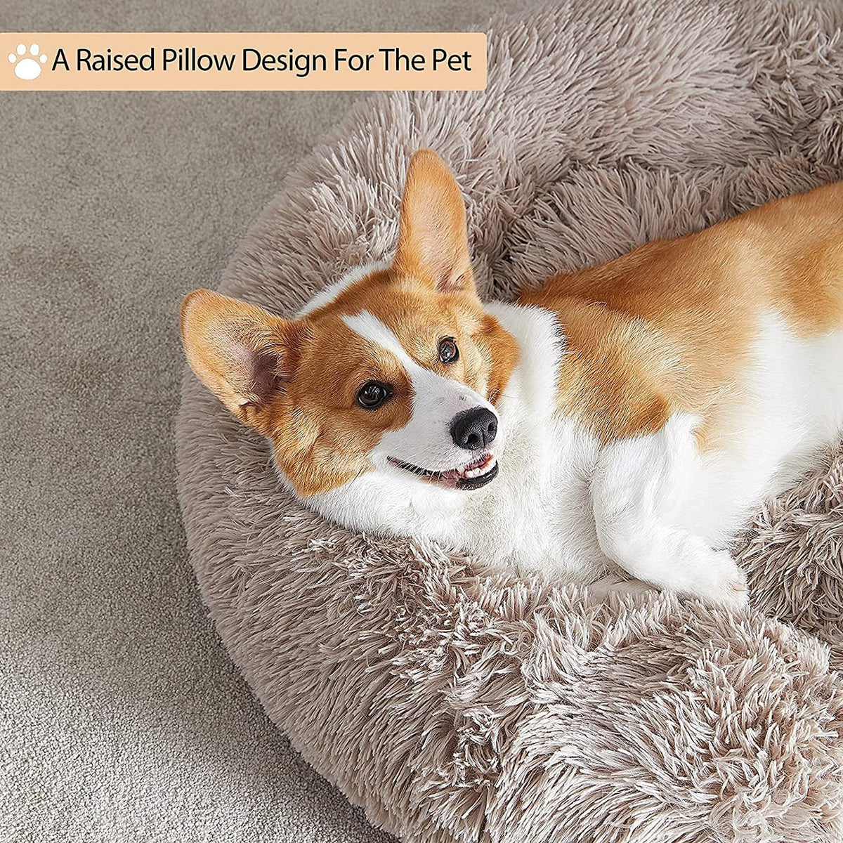 Medium round Calming Dog Bed Cat Bed for Comfy Sleep | Dog Bed for Medium Dog, Cute Washable Puppy Bed with Cozy Plush, Faux Fur Anxiety Pet Bed Donut Cuddler (30X30X10In, Brown)