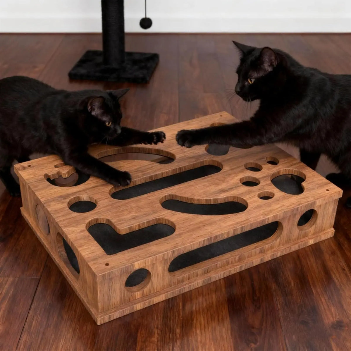 GENERIC Natural Wood Textured Cat Scratch Puzzle Toy Enrichment Box - Solid Wood Scratching Post Alternative with Nail File for Claw & Paw Care, Indoor Cats (Brown), Scratcher