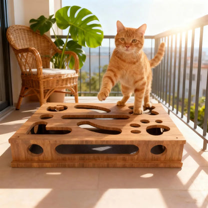 GENERIC Natural Wood Textured Cat Scratch Puzzle Toy Enrichment Box - Solid Wood Scratching Post Alternative with Nail File for Claw & Paw Care, Indoor Cats (Brown), Scratcher