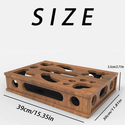 GENERIC Natural Wood Textured Cat Scratch Puzzle Toy Enrichment Box - Solid Wood Scratching Post Alternative with Nail File for Claw & Paw Care, Indoor Cats (Brown), Scratcher