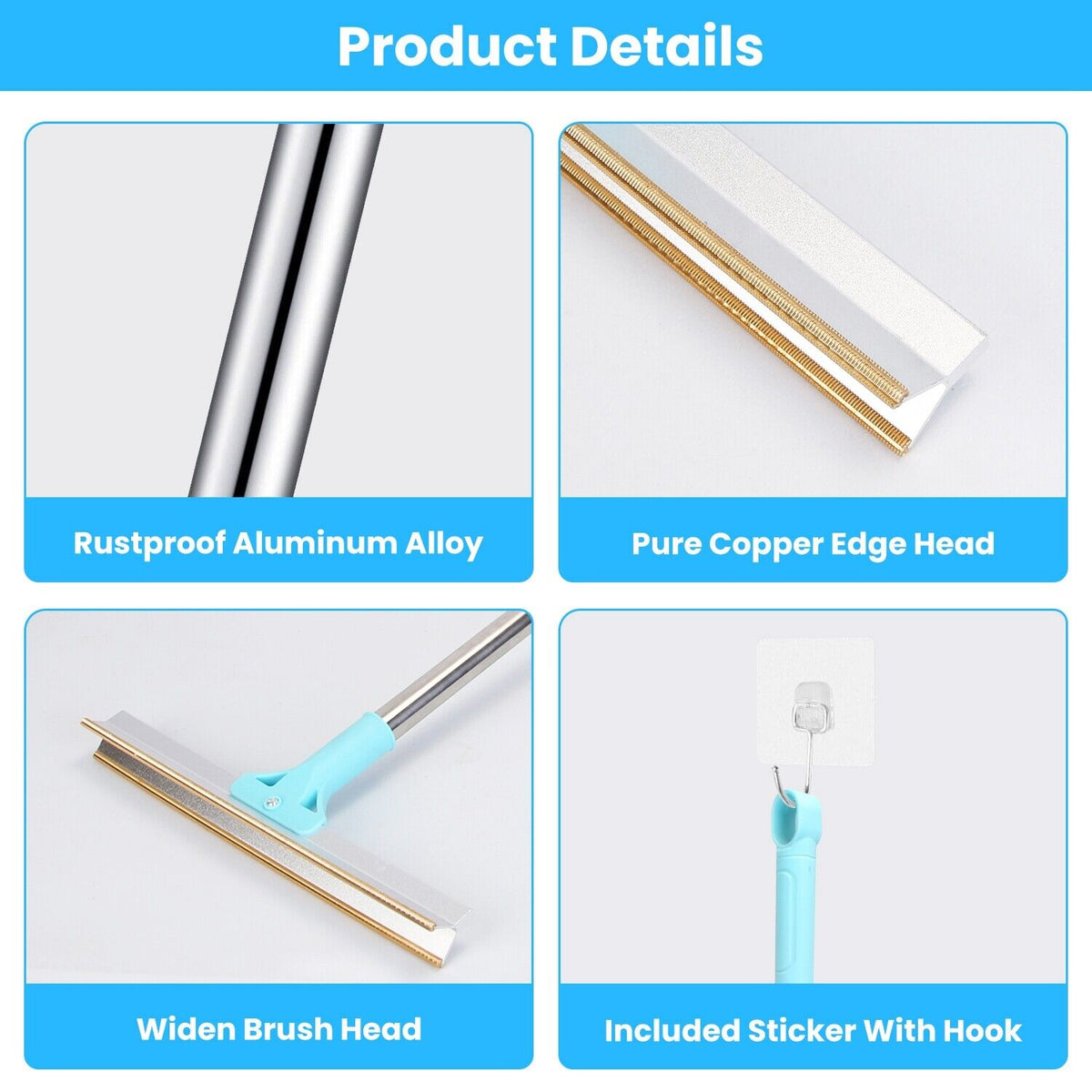 Pet Hair Removal Rake Set 54"Telescopic Handle Broom for Dog Cat Carpet Cleaner