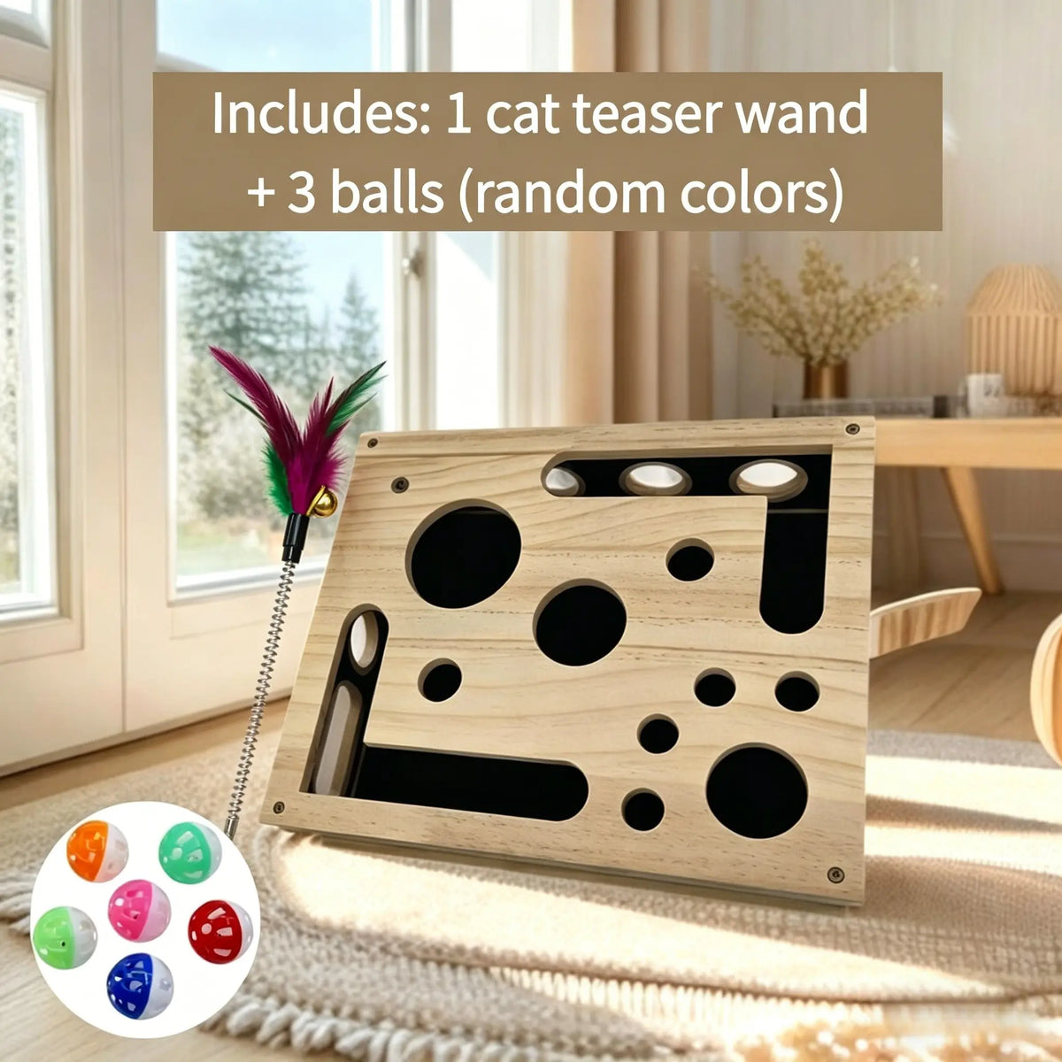 Cat Nail File and Scratching Puzzle Toy Box, Scratcher Board, Rich Scratch Box, Wooden Sandpaper Surface, Suitable for Indoor Cats, Kitty, Stress-Free Alternative to Nail Clippers and Claw Grinders, Cat Self-Entertainment Toy