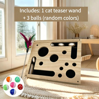 Cat Nail File and Scratching Puzzle Toy Box, Scratcher Board, Rich Scratch Box, Wooden Sandpaper Surface, Suitable for Indoor Cats, Kitty, Stress-Free Alternative to Nail Clippers and Claw Grinders, Cat Self-Entertainment Toy