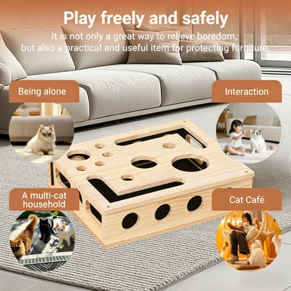 Cat Nail File and Scratching Puzzle Toy Box, Scratcher Board, Rich Scratch Box, Wooden Sandpaper Surface, Suitable for Indoor Cats, Kitty, Stress-Free Alternative to Nail Clippers and Claw Grinders, Cat Self-Entertainment Toy