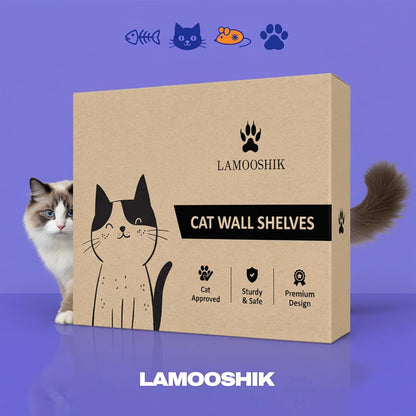 Cat Wall Shelves, Walnut Floating Cat Furniture with Bed & Steps