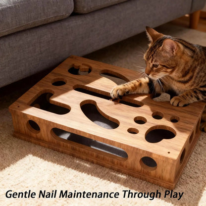 GENERIC Natural Wood Textured Cat Scratch Puzzle Toy Enrichment Box - Solid Wood Scratching Post Alternative with Nail File for Claw & Paw Care, Indoor Cats (Brown), Scratcher