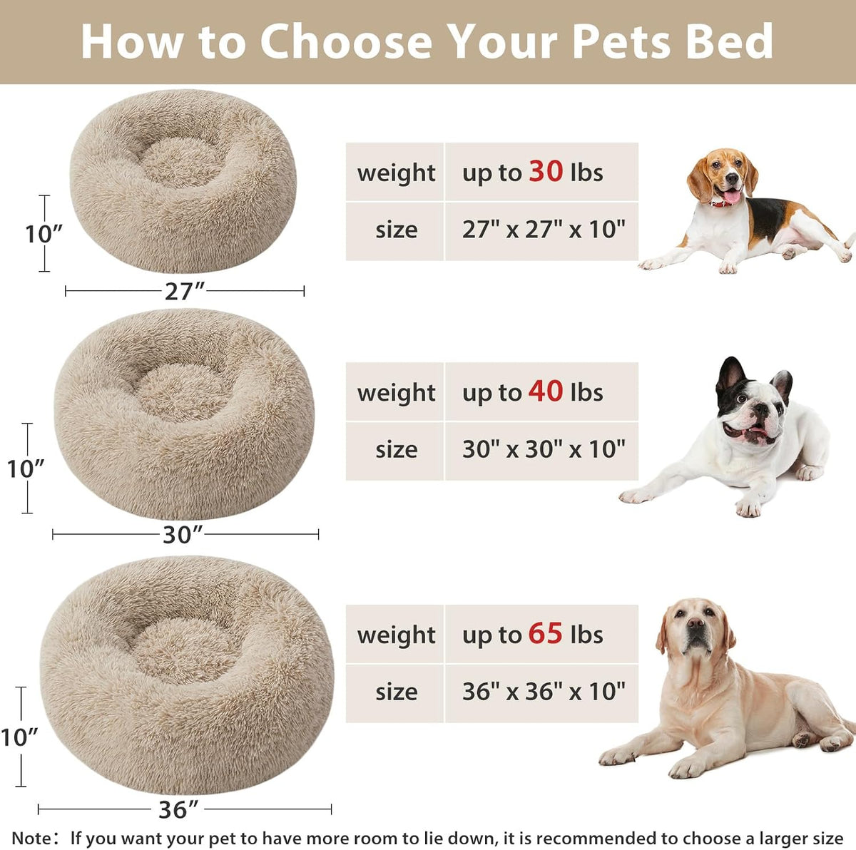 Medium round Calming Dog Bed Cat Bed for Comfy Sleep | Dog Bed for Medium Dog, Cute Washable Puppy Bed with Cozy Plush, Faux Fur Anxiety Pet Bed Donut Cuddler (30X30X10In, Brown)