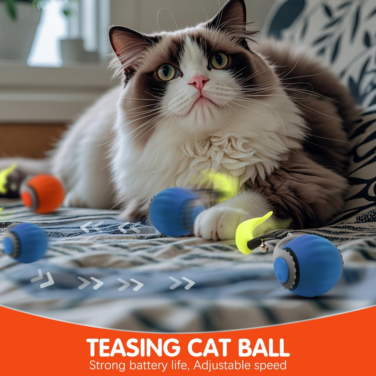 Speedy 2.0 Tail Upgrade Speedy 2.0 Tail Cat Toy,2025 New Turbo Smart Interactive Cat Ball for Indoor,Automatic Moving Smart Toys Withtail Two Speed Adjustment (Orange)