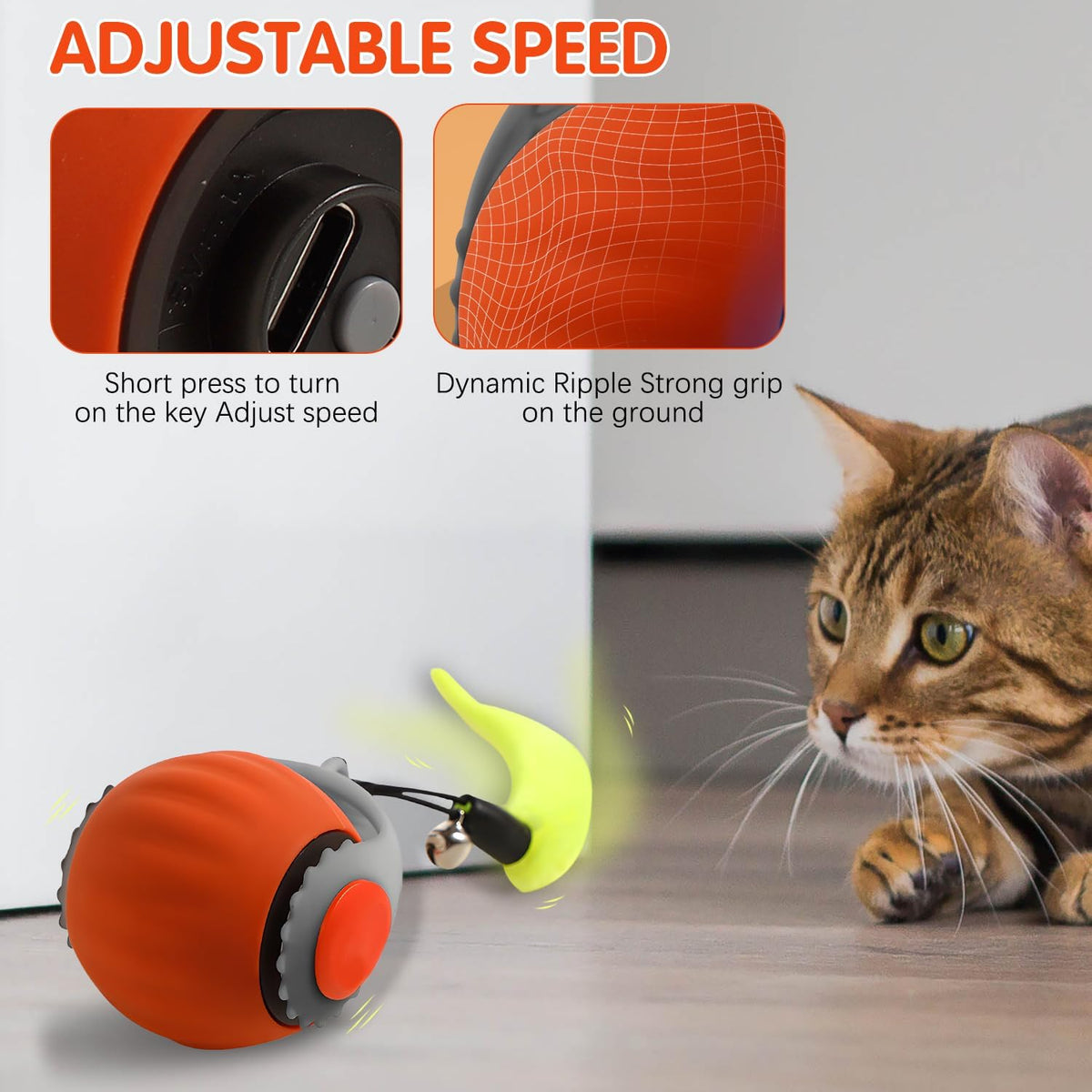 Speedy 2.0 Tail Upgrade Speedy 2.0 Tail Cat Toy,2025 New Turbo Smart Interactive Cat Ball for Indoor,Automatic Moving Smart Toys Withtail Two Speed Adjustment (Orange)