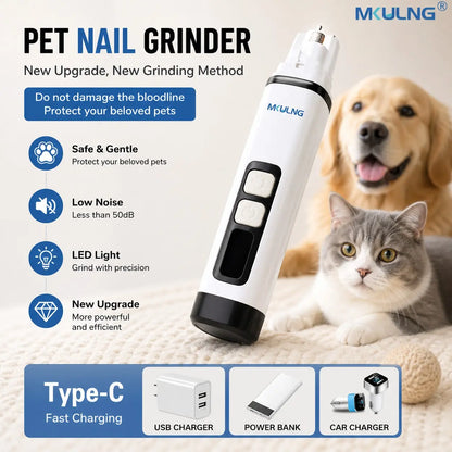 Pet Nail Grinder with LED Light and LCD Display, 3-Speed Silent Diamond Drill, 1200Mah USB-C Rechargeable, Suitable for Dogs and Cats