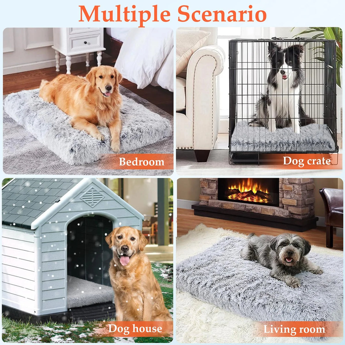Dog Bed for Large Dogs, Washable Egg Crate Memory Foam Orthopedic Cozy Soft Long Plush Calming Pet Bed for Large Medium Size Dogs Crate, 36"X28", Gray