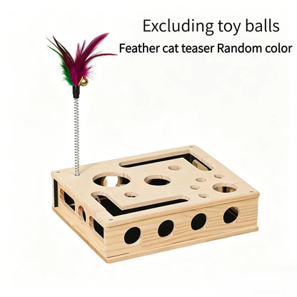 Cat Nail File and Scratching Puzzle Toy Box, Scratcher Board, Rich Scratch Box, Wooden Sandpaper Surface, Suitable for Indoor Cats, Kitty, Stress-Free Alternative to Nail Clippers and Claw Grinders, Cat Self-Entertainment Toy